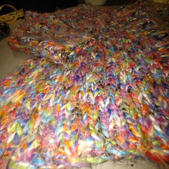 Cardigan Sweater XL Multicolor Oversize Cropped Chunky Knit Slouchy Large Button - Picture 12 of 14